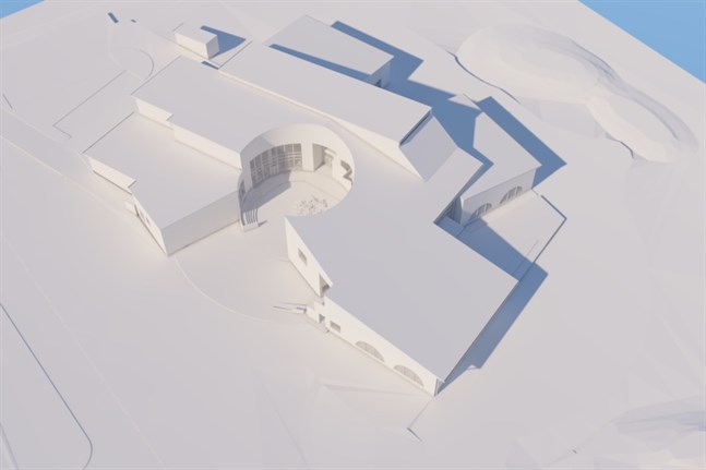 Bennäs skolas centrum är det så kallade runda torget. Innergården ska skapa ett skydd på den annars blåsiga åkertomten.