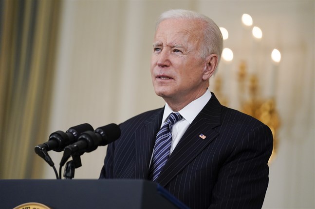 President Joe Biden under sitt tal i Vita huset på tisdagskvällen, lokal tid.