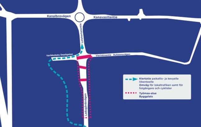 Så här dirigeras trafiken om under arbetet.
