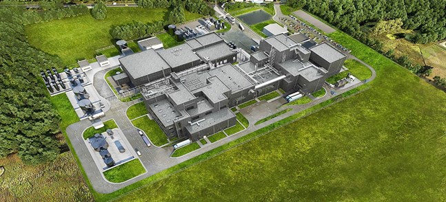 Johnson Mattheys fabrik kan komma att se ut så här när den är klar. Skissen föreställer fabriken i Polen, den byggs på en lite mindre tomt på 43 hektar.