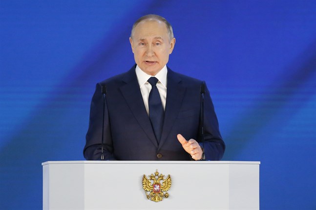 Vladimir Putin håller sitt årliga linjetal i Moskva.