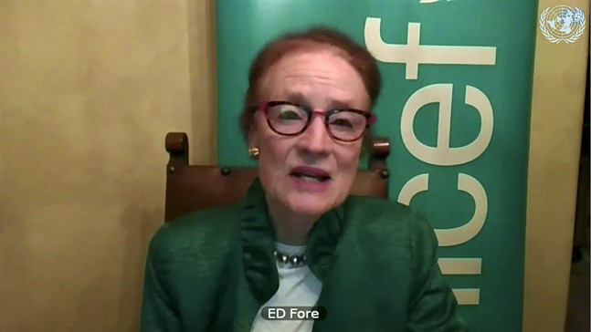 Henrietta Fore, chef för FN:s barnfond Unicef, säger att pandemin förvärrat situationen för miljoner barn i behov av vaccin mot andra sjukdomar än covid-19. Arkivbild.