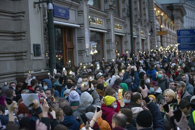 Protester i Moskva härom veckan till stöd för den fängslade ryske oppositionsledaren Aleksej Navalnyj.