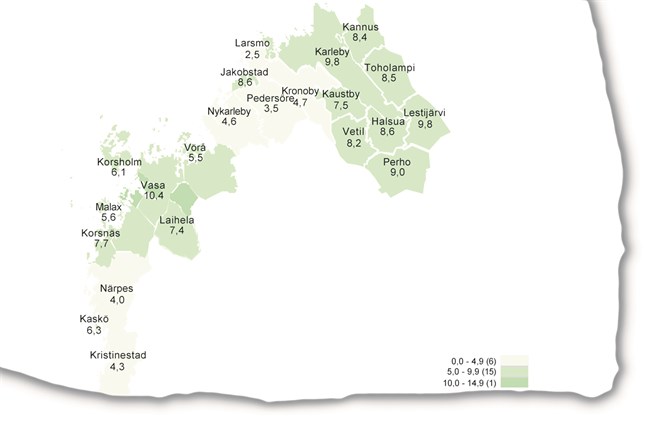 Det är fortfarande relativt ljusa arbetslöshetssiffror i de södra delarna av Österbotten.