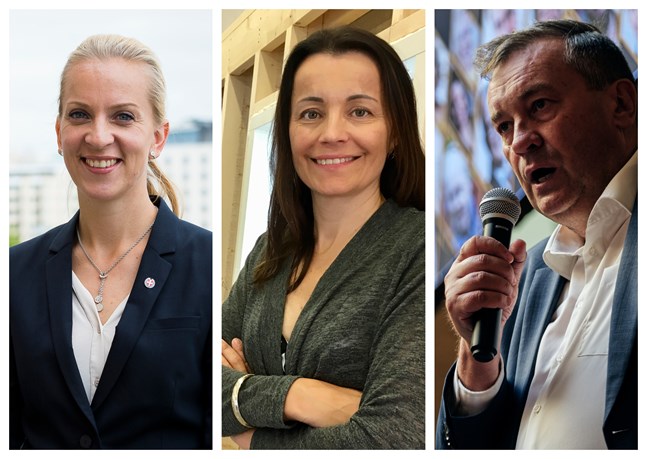 Sandra Bergqvist, Pia Simons och Kjell Skoglund talar på Vörås framtidsseminarium.