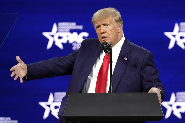USA:s före detta president Donald Trump, fotograferad i februari.