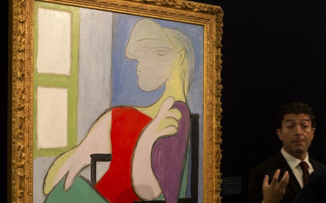 Tavlan "Femme assise près d'une fenêtre (Marie-Thérèse)" av Pablo Picasso.