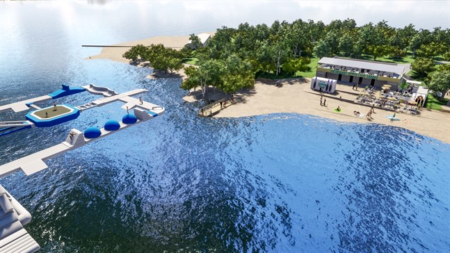Så här kommer den nya vattenparken på Sandö att se ut. Skissen är gjord av företaget Design by Hanna & Co.