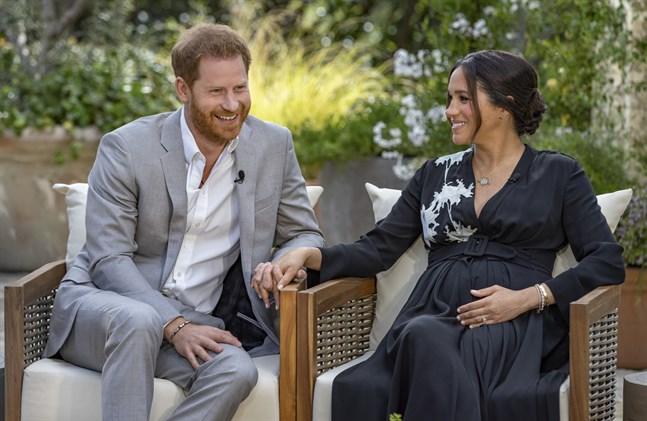 Prins Harry och Meghan när de intervjuades i amerikansk tv av Oprah Winfrey tidigare i år.