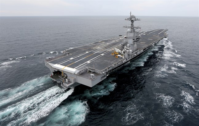 Det stora hangarfartyget USS Gerald R Ford. Arkivbild.