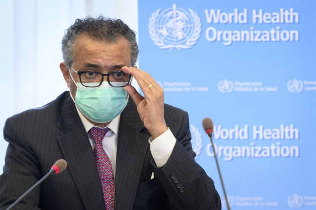 WHO-chefen Tedros Adhanom Ghebreyesus på en pressträff. Arkivbild.