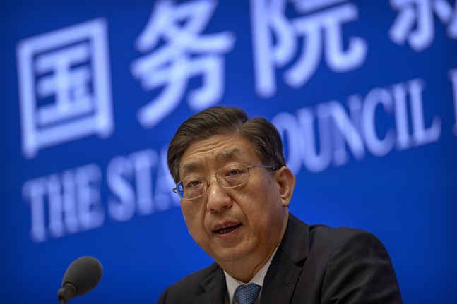 Kinas vice hälsominister Zeng Yixin under torsdagens presskonferens i Peking.