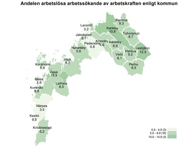 Närpes, Larsmo och Pedersöre har bästa sysselsättningen i Österbotten.