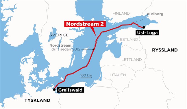 Webbkarta över gasledningens sträckning.