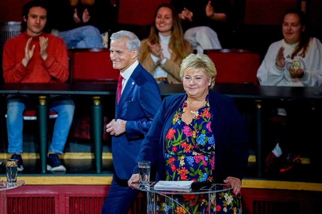 Jonas Gahr Store, ledare för Arbeiderpartiet, och statsminister Erna Solberg.