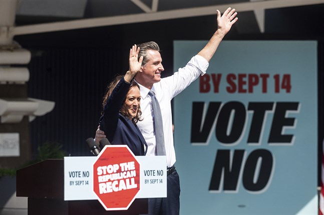 USA:s vicepresident Kamala Harris kampanjar för att den demokratiska guvernören i hennes hemstat Kalifornien, Gavin Newsom, ska få behålla sitt jobb.