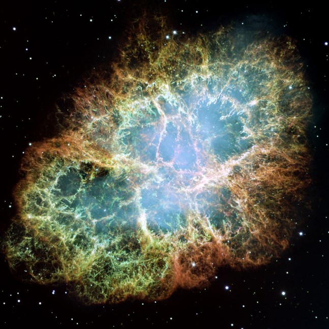 Krabbnebulosan, som är resultatet av en supernova som astronomer på jorden såg år 1054. Arkivbild.