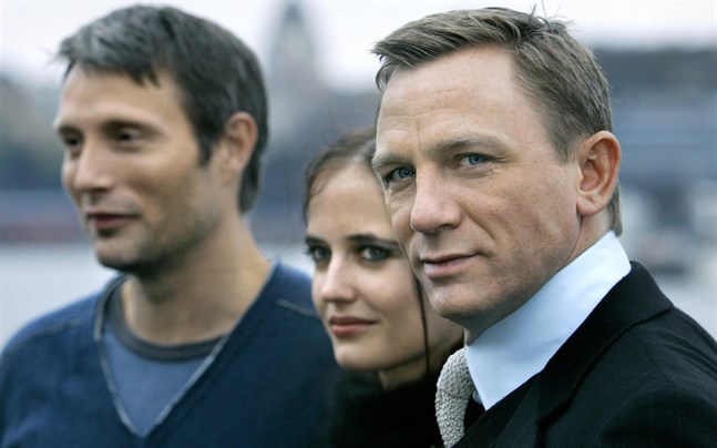 Daniel Craig på besök i Stockholm tillsammans med Mads Mikkelsen och Eva Green i samband med hans första Bondfilm "Casino royale" 2006.