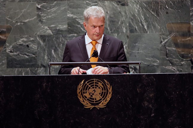 President Sauli Niinistö talade inför FN:s generalförsamling i New York på tisdagen. Arkivbild.