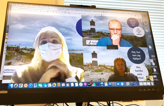 Under ett Teams-möte på fredagen diskuterades vårdarnas kritik med ledningen för Vasa centralsjukhus: Marina Kinnunen, Peter Nieminen och Saija Seppelin.