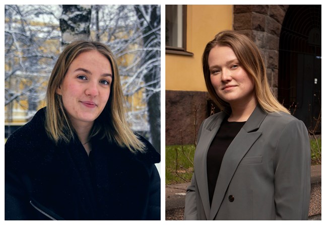Alina Östergård, till vänster, leder Vasa ungdomsfullmäktige och Alexandra Wegelius Finlands svenska skolungdomsförbund. De deltar i det nyaste avsnittet av nyhetspodden Bakom rubrikerna och diskuterar ungas välmående.