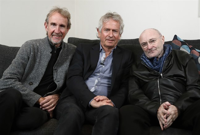 Mike Rutherford, Tony Banks och Phil Collins i Genesis. Arkivbild.