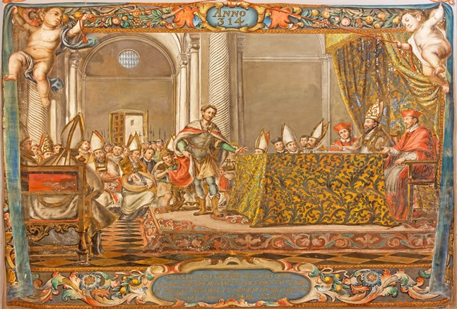En spansk fresk, som visar kejsar Konstantin på kyrkomötet i Nicea år 325.