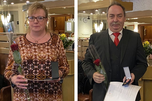 Ulrika Enqvist och Göran Back från FRK Närpes avdelning premierades med guldmedalj på höstgalan.