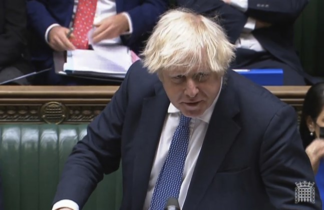 Storbritanniens premiärminister Boris Johnson under talet där han berättar om landets diplomatiska OS-bojkott.