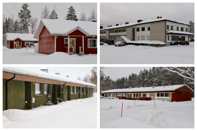 I de här husen i Svarvar, Petalax och Långåminne finns det några lediga kommunala bostäder. I Yttermalax och Övermalax är allt uthyrt.