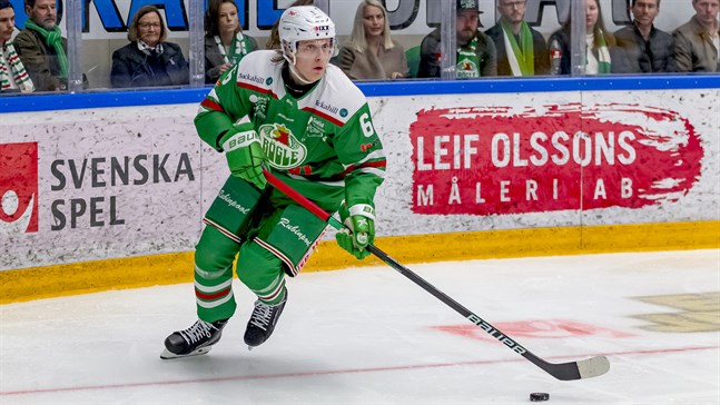 Var är ni killar? Tony Sund håller blicken högt när han tar sats med pucken ur egen zon. Den 26-årige Pedersörebons kontrakt med grönvita Rögle BK i Swedish Hockey League omfattar en säsong och går ut i vår.