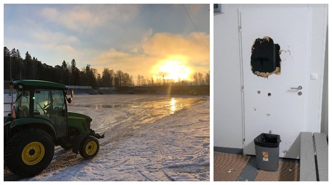Vid skridskobanan på bobollsstadion i Vasa har omklädningshytterna utsatts för skadegörelse. Bland annat har man sparkat på dörrar med skridskor.