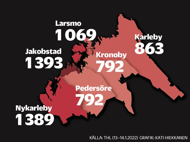 Incidensen i kommunerna 13–14 januari.