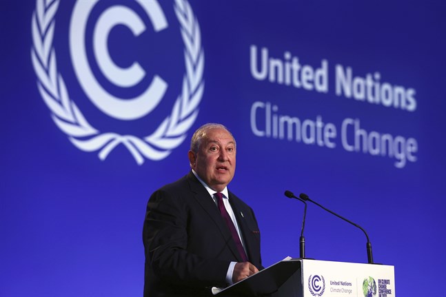Armeniens president Armen Sarkissian vid FN:s klimatmöte i Glasgow i höstas.