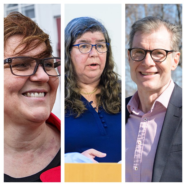 Maria Palm, Sissi Brännbacka och Esa Högnäsbacka intervjuas för tjänsten som ekonomidirektör i Nykarleby.