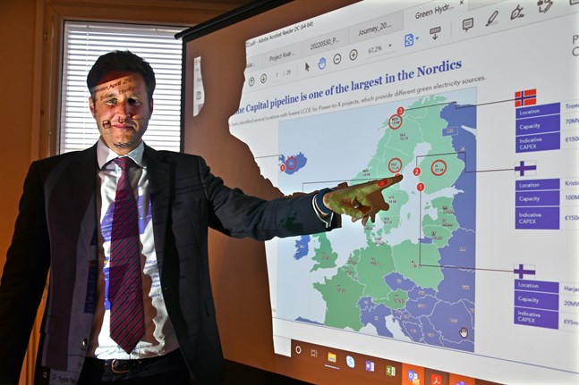 Harjavalta och sedan Kristinestad (?). Prime Capitals infrastrukturdirektör Mathias Bimberg ser inga anledningar till att inte vätgassatsningen på 150 miljoner euro skulle förverkligas på Björnön.