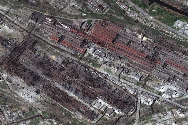 Satellitbild som visar Azovstal i Mariupol.