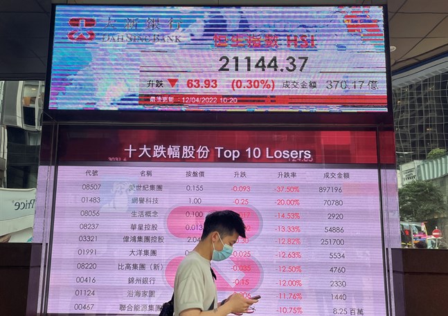 Hang Seng-index i Hongkong backar. Arkivbild.