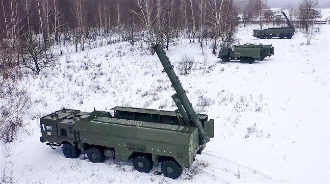Den ryska roboten Iskander under en militärövning i Ryssland i januari i år.