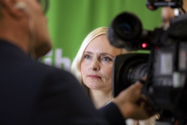 Ordförande Maria Ohisalo på De Grönas partimöte i Joensuu lördagen den 21 maj.