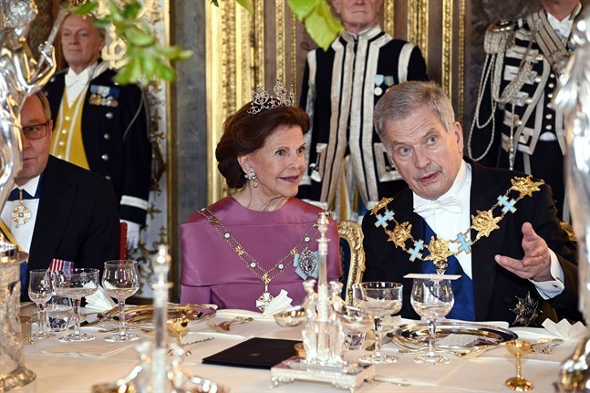 President Sauli Niinistö och drottning Silvia på banketten under Niinistös statsbesök i Sverige förra veckan.