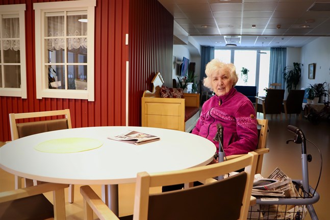 Birgit Södersund bor på Lärknäs. Här är hon omgiven av mysiga stugmiljöer och fototapeter. Utanför fönstret ska trädgården snart slå ut i blom.