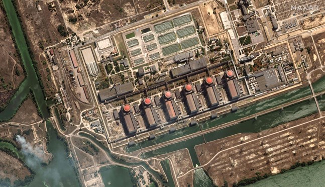 Satellitbild över kärnkraftverket Zaporizjzja 29 augusti.
