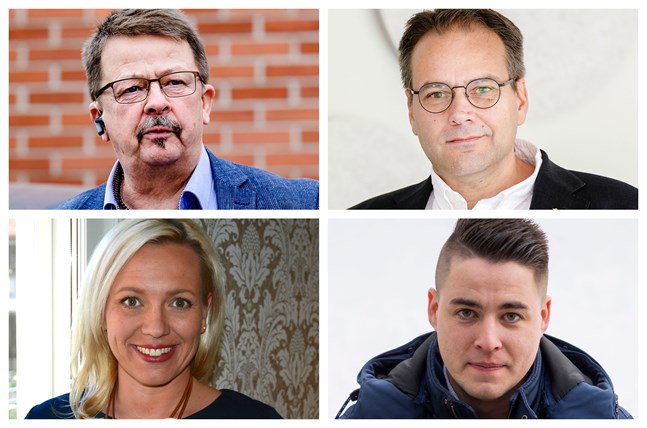 Riksdagsvalskandidaterna Rainer Bystedt, Steven Frostdahl, Johanna Holmäng och Christoffer Ingo.